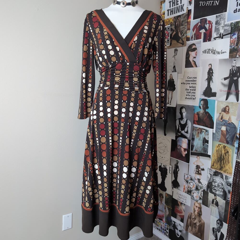 Geometric Polka Dot V Neck Midi Dress Retro